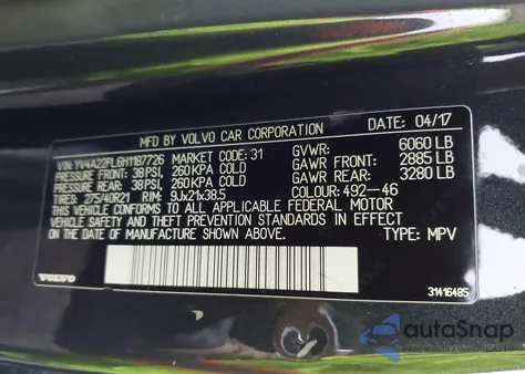 2017 Volvo Xc90 T6 Inscription из США, поврежденный, VIN YV4A22PL6H1187726